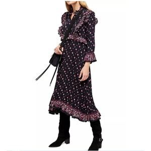 Free People Dress Women Extra Small Calico Skies Ruffle Floral Maxi Boho Prairie